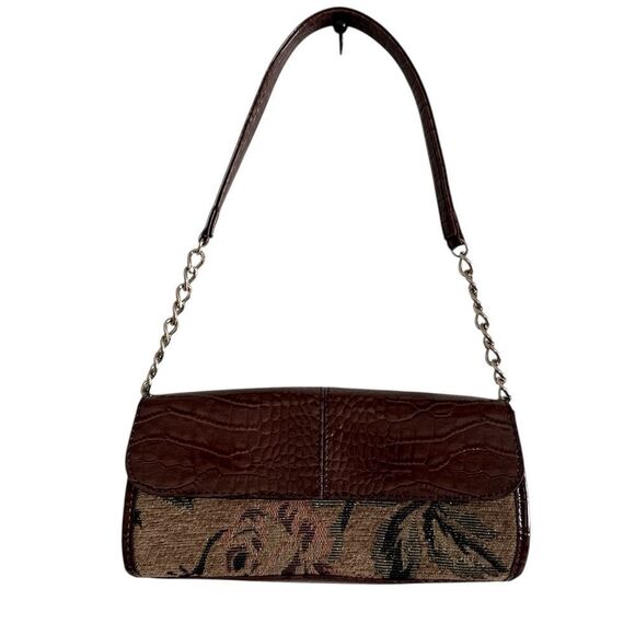 Liz Claiborne Brown Croc-Embossed Shoulder Bag with Chain Detail EUC - Picture 1 of 7